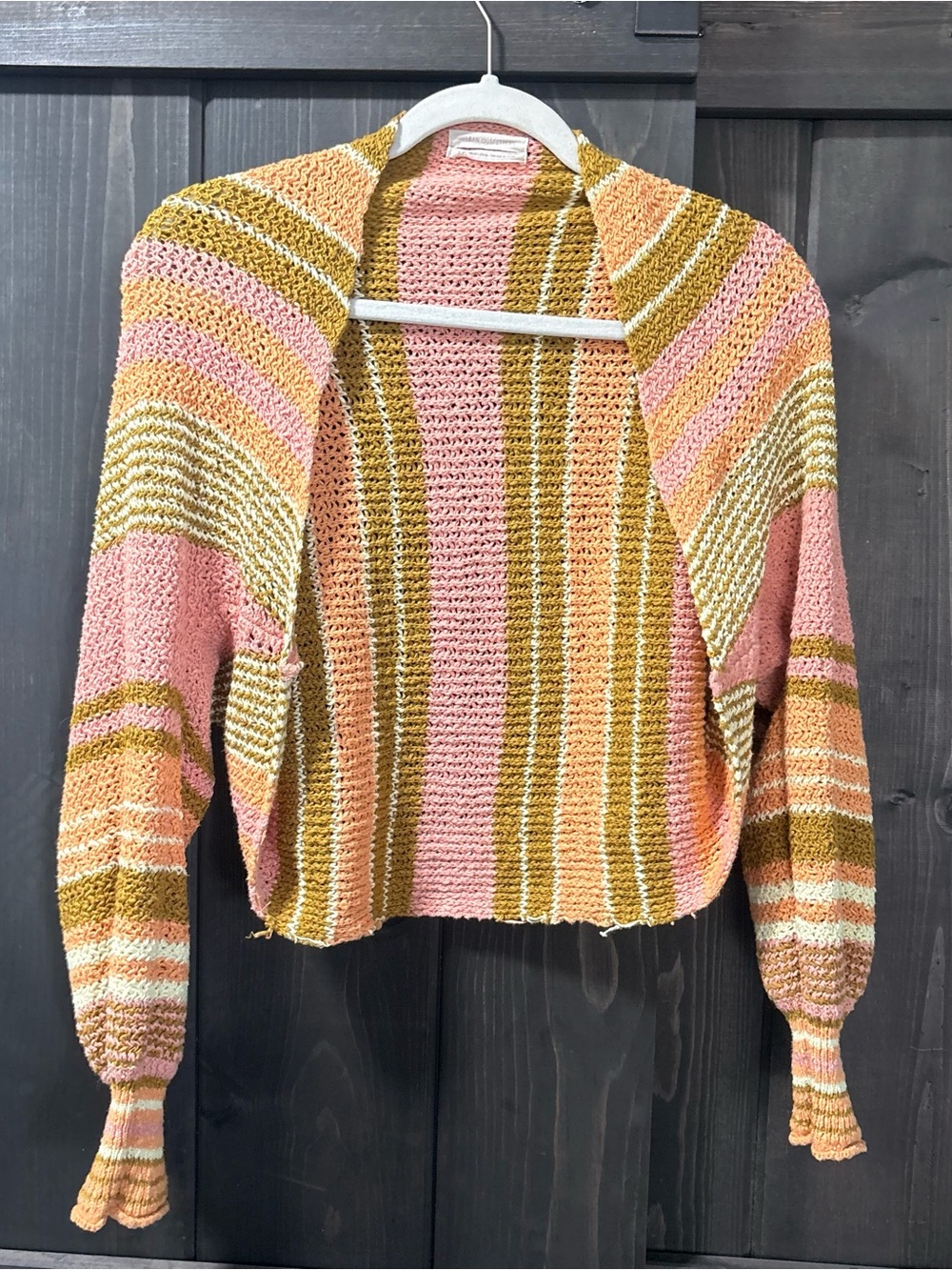 Striped Pink and Mustard Cropped micro  Knit Sweater cardigan small